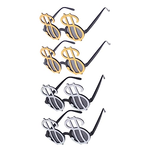 LABRIMP 4 Stück Teiliges Lustige Festival Party Sonnenbrillen Gold und Silber Auffällige Usd Symbol Brillen für Fotorequisiten Robust und Flexibel für Damen und Herren von LABRIMP