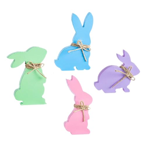 LABRIMP 4 Stück Teiliges Osterhasen Deko Set aus Holz Rustikale Hasenfiguren im Farmhausstil Langlebige Tischdekoration für Büro und Zuhause Charmante DIY Easter Rabbit Ornamente von LABRIMP