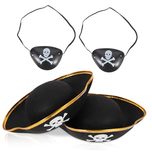 LABRIMP 4 Stück Teiliges Piratenkostüm mit Goldverzierten Piratenhüten und Augenmasken Leichtes Cosplay Zubehör für Erwachsene für Halloween Karneval Theater und Mottopartys LABRIMP 4 Stück Teiliges Piratenkostüm mit Goldverzierten Piratenhüten und Augenmasken Leichtes Cosplay Zubehör für Erwachsene für Halloween Karneval Theater und Mottopartys von LABRIMP
