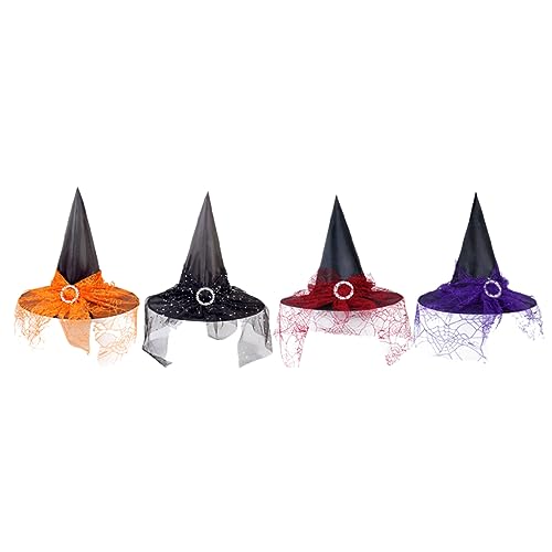LABRIMP 4 Stück Teiliges Set Halloween Hexenhüte aus Leichtem mit Eleganter Partyhut für Damen als Cosplay und Fotorequisite für Hexen Kostüm und Festivalfeiern von LABRIMP