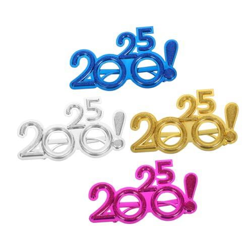 LABRIMP 4 Stück Teiliges Silvester Partybrillen Gold Silber Blau Leichte Kunststoff Neujahrsbrille als Festliche Partydeko und Witziges Partyzubehör für Erwachsene von LABRIMP