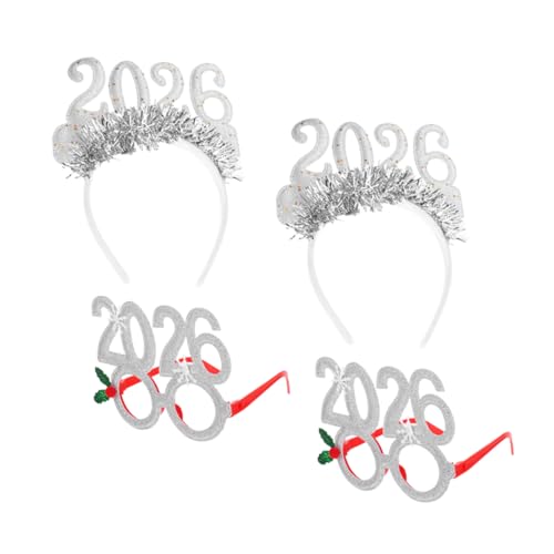 LABRIMP 4 Stücke Teiliges Party Glitzer Zahlen Brillen und Silberne Tinsel Headbands für Neujahrsfeier Fotorequisiten Festliche Kopfbedeckung für Weihnachts und Silvesterdekoration von LABRIMP