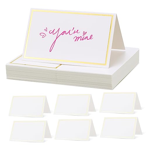 LABRIMP 40 Stück Teiliges Tischkarten mit Goldfolienrand Hochwertige Namensschilder aus Festem Papier Blanko Platzkarten für Hochzeit Party Restaurant und Festliche Tischdekoration von LABRIMP