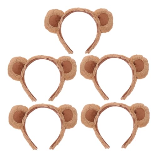 LABRIMP 5 Stück Weiches Plüsch Haarband mit Braunen Bärenohren Bequemes Stirnband für Damen Vielseitiges Kostümaccessoire für Halloween Valentinstag Cosplay und Make up Sessions von LABRIMP