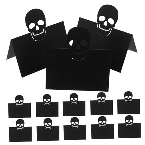 LABRIMP 50 Stück Halloween Tischkarten mit Schädelmotiv Faltbare Namenskarten für Tischdekoration Wiederverwendbar Stabile Perlmuttfarbene Papierkarten für Halloween Partys Hochzeiten von LABRIMP