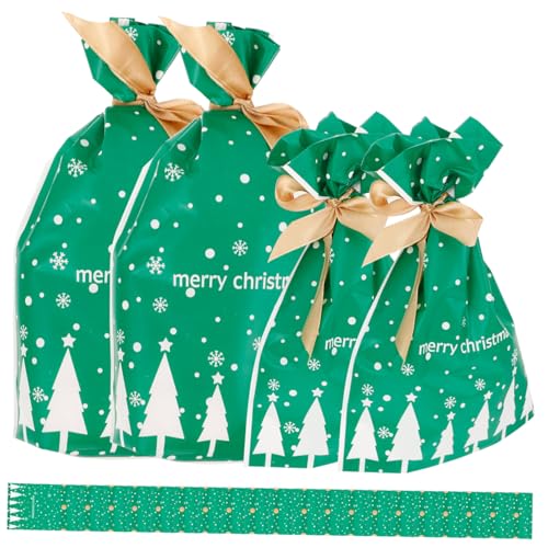 LABRIMP 50 Stück Weihnachtsgeschenktüte Packsack weihnachtsgeschenkverpackungsbeutel Weihnachtstüte mit Süßigkeiten Weihnachtsbeutel mit Kordelzug Weihnachten Schleife von LABRIMP