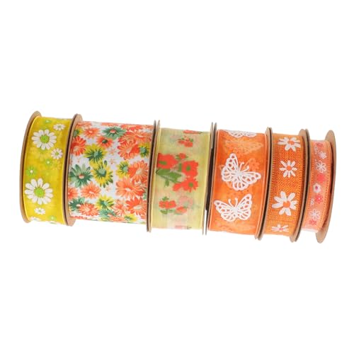 LABRIMP 6 Rollen Daisy Drucke Satinband Schneidbares Mehrzweck Bastelband für Feste und Diy Projekte von LABRIMP