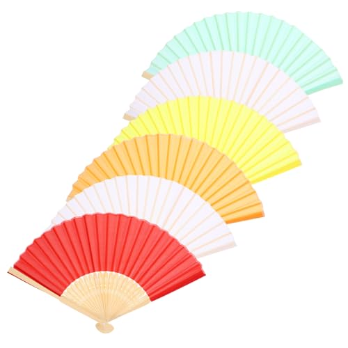LABRIMP 6 Stück Faltbarer Chinesischer Handfächer Teilig aus Stabilem Holz und Seidenstoff Multifunktional für Tanz Party Hochzeit Fotorequisiten Leicht und Langlebig in Beige Weiß Grün von LABRIMP
