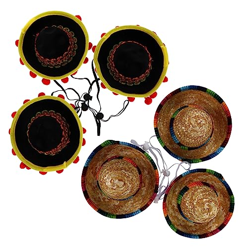 LABRIMP 6 Stück Mini Mexikanische Sombrero Partyhüte Runde Festliche Geburtstagsmützen für Erwachsene und Haustiere Leichte Mexikanische Dress Caps für Karneval Foto Requisiten Kreative von LABRIMP