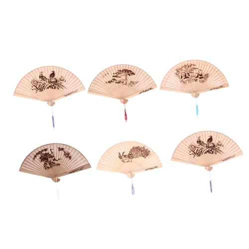 LABRIMP 6 Stück Teiliges Chinesische Handfächer aus Holz Vintage Faltfächer für Hochzeiten und Tanzaufführungen Dekorative Fächer mit Quaste für Events und Alltag LABRIMP 6 Stück Teiliges Chinesische Handfächer aus Holz Vintage Faltfächer für Hochzeiten und Tanzaufführungen Dekorative Fächer mit Quaste für Events und Alltag von LABRIMP