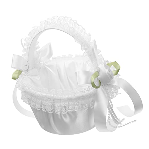 LABRIMP Blumenmädchen Korb Für Hochzeiten Eleganter Blumenkorb Mit Schleife Dekorativer Hochzeitskorb Für Blumenkinder Romantische Partydekoration Weiß von LABRIMP