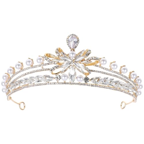 LABRIMP Brautkrone Strass Tiara mit Perlen und Schleife für Hochzeiten Geburtstagsfeiern Eleganter Haarschmuck für Frauen Luxuriöse Hochzeitskrone Festliches Accessoire von LABRIMP