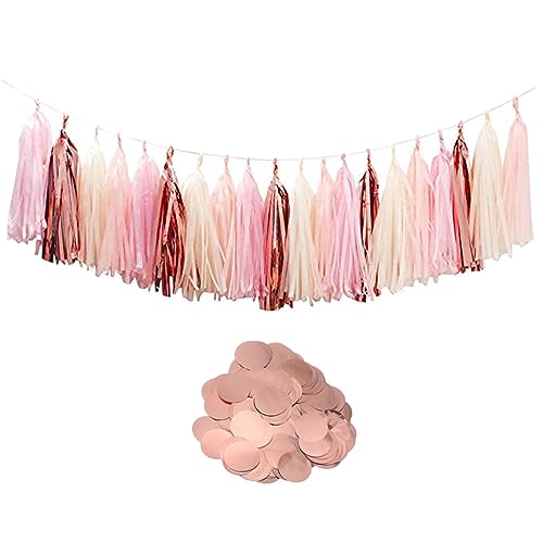 LABRIMP Buntes Tassel Flaggen Set mit Konfetti Tischdekoration für Hochzeit Geburtstag Party Romantisch Vielseitig Einsetzbar als Füllmaterial und Diy Deko Eleganter Roségold von LABRIMP