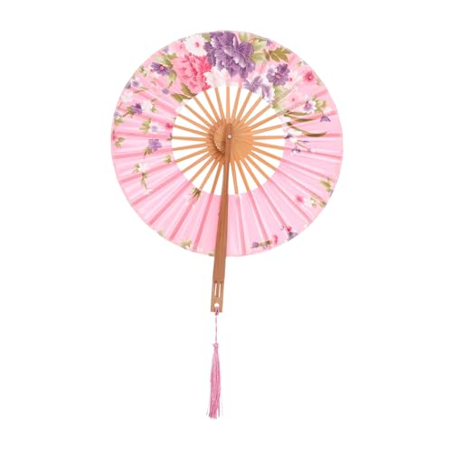 LABRIMP Faltbarer Runder Handfächer mit Langem Griff Traditioneller Chinesisch-japanischer Vintage Stil Leichter Tragbarer Fächer für Damen Geeignet für Tanz Bühne Dekoration und von LABRIMP