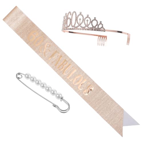 LABRIMP Geburtstag Krone und Schärpe mit Strass Tiara und Roségold Schulterband Damen Geburtstagsdekoration mit Perlenpin für Elegante Partyaccessoires von LABRIMP