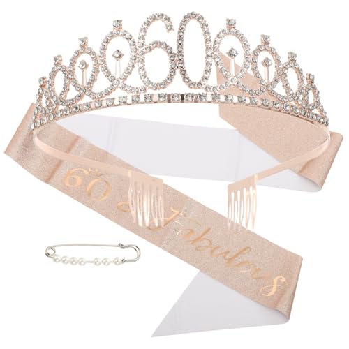 LABRIMP Goldene Geburtstagskrone und Schärpe Dekoratives Partyaccessoire für Frauen Teiliges Geburtstagsdekorations Geburtstag Festliche Tiara und Schulterband für Feierlichkeiten von LABRIMP