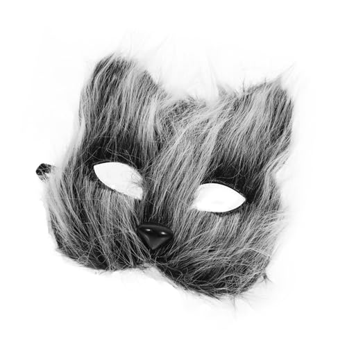 LABRIMP Halbgesichts Fuchsmaske aus Weichem Material für Halloween und Maskenball Tiermaske mit Langem Schwarzem und Weißem Fell für Damen Maskerade und Partydekoration von LABRIMP