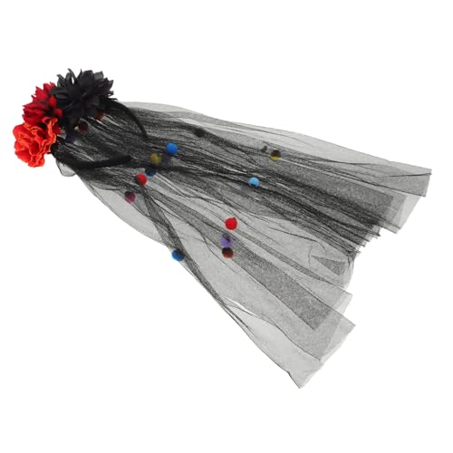 LABRIMP Halloween Day Of The Dead Haarschmuck mit Dunklem Schleier und Rosen Gothic Braut Kopfschmuck für Party Kostüm und Cosplay Vielseitiges Halloween Accessoire für Damen von LABRIMP