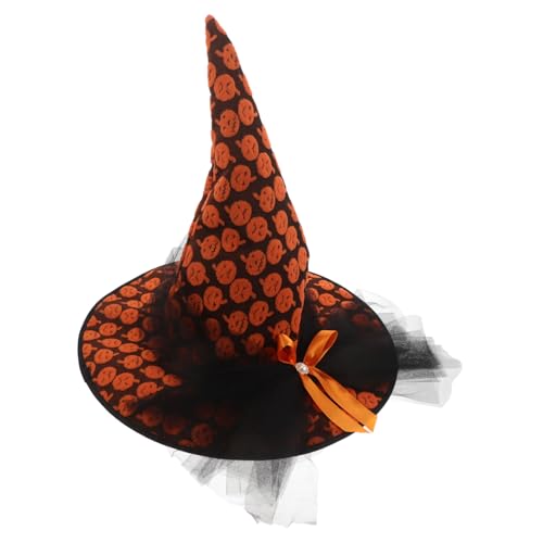 LABRIMP Leichter Halloween Hexenhut mit Spinnennetz-mesh Kürbis-akzenten und Schleife Atmungsaktiv für Erwachsene als Hexen-kostümzubehör für Halloween-partys und Cosplay von LABRIMP