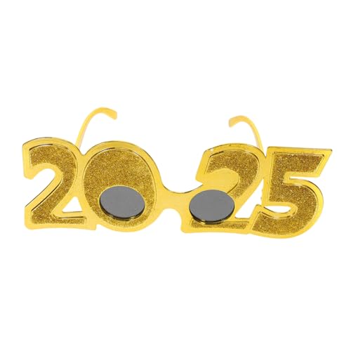 LABRIMP Neujahrs Partybrille Pc Material Langlebig Leicht Auffällige Fotorequisite für Tanz und Feier Goldfarbene Gerade Form mit Gläsern von LABRIMP