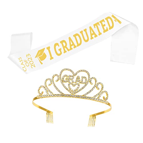 LABRIMP Satin Schärpe und Krone Abschlussfeier Deko Glitzernde Hochwertiges Satinmaterial Strapazierfähig Festliche Accessoires für Schulabschluss und Sponsion von LABRIMP