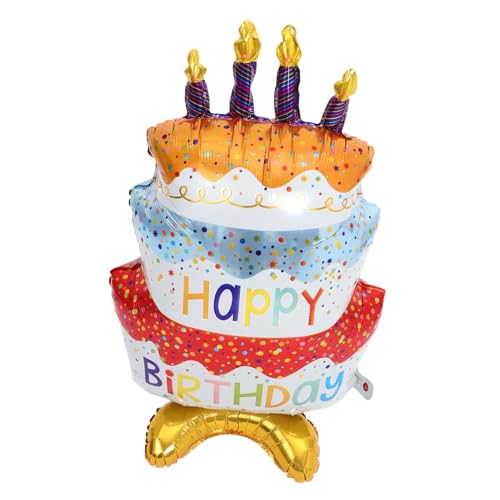 LABRIMP Stehender Happy Birthday Folienballon Kuchen mit Buntem Sockel Dreidimensionale Partydeko für Geburtstag Langlebiger Aluminiumfolie Ballon für Festliche Atmosphäre von LABRIMP