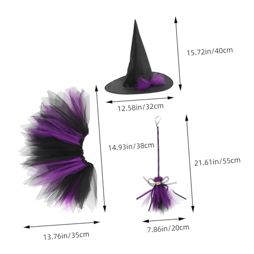 LABRIMP Teiliges Hexen Kostüm Set für Mädchen Halloween Karneval mit Tüllrock Hexenhut und Besen Bequemes Rollenspiel Kleid für Besondere Anlässe und Mottopartys von LABRIMP