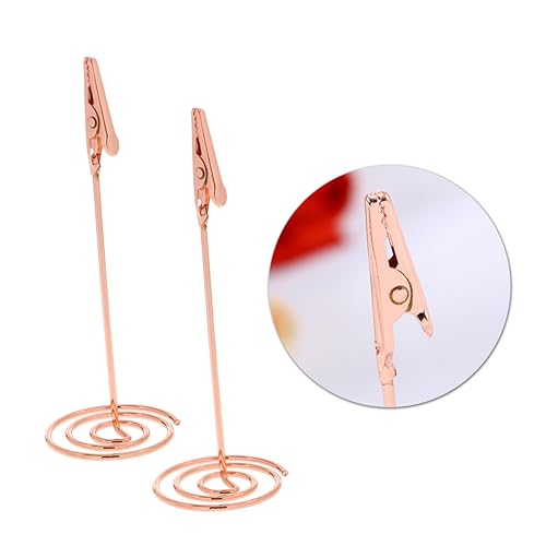 LABRIMP Tischkartenhalter aus Draht mit Alligatorclip und Spiralförmigem Standfuß Roségold für Hochzeiten Partys Menüs und Bürodekoration von LABRIMP