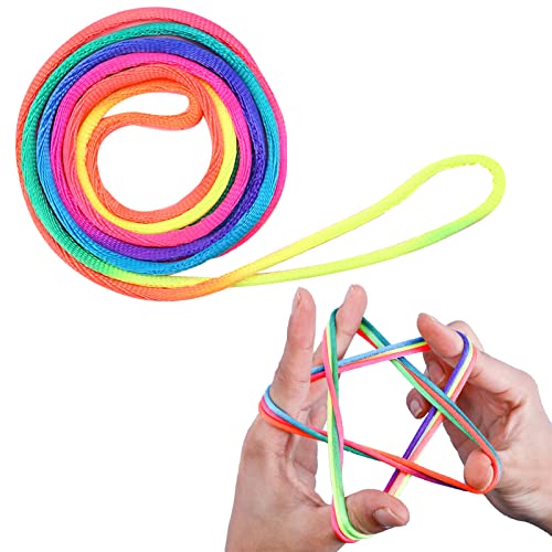 1 Pcs Fingertwist,Fadenspiel,Fingerspiele Kinder,Fingertwist Kinder Mit Anleitung,Flexibles Fadenspiele Für Kinder,Rainbow Rope,Ideal Als Kleines Geschenk, Mitgebsel Und Für Den Schulhof,Länge 160cm von LABUYI