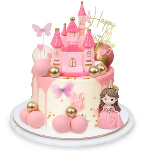 LACGO Prinzessinnenschloss Tortenaufsätze, Rosa, 18 Stück mit Organza-Schmetterlingskugeln, Happy Birthday-Kuchendekorationen, Prinzessinnenschloss, Kuchendekorationen für Babyparty, Mädchen, LACGO Prinzessinnenschloss Tortenaufsätze, Rosa, 18 Stück mit Organza-Schmetterlingskugeln, Happy Birthday-Kuchendekorationen, Prinzessinnenschloss, Kuchendekorationen für Babyparty, Mädchen, von LACGO