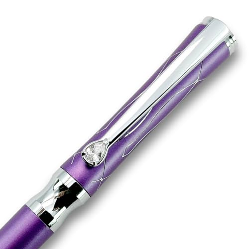 LACHIEVA LUX Eleganter Kristall-Kugelschreiber aus Metall mit deutschen Minen, luxuriöse High-End-Schreibgeräte für Frauen, lila von LACHIEVA LUX