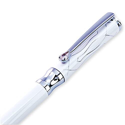 LACHIEVA LUX Eleganter Kugelschreiber aus Metall, kompatibel mit P900M-Ersatzminen (Schwarz und Blau, 2 Minen), Perlweiß von LACHIEVA LUX