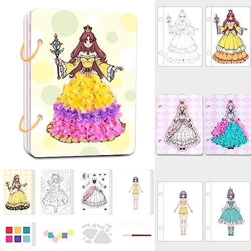 LACOXA Childhood Infinite Dream Hand-Painted - Princess Dress-Up Stickers Book, 6 In 1 DIY Pocket Watercolor Painting Book Set, Cute Anime Girl Sticker Book Kids Painting Kit (Sunflower Princess) von LACOXA