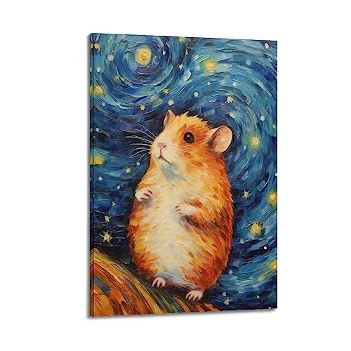 LADV Tier-Kunst-Poster, buntes Ölgemälde-Stil, Hamster, dekoratives Gemälde, Leinwand, Wandkunst, Bild, 20 x 30 cm von LADV