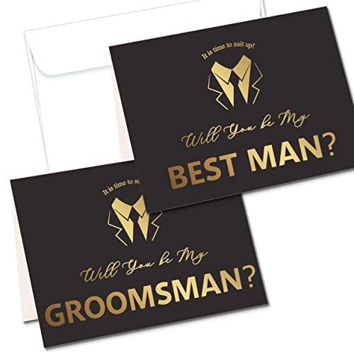 Lady & Home Trauzeugen-Antragskarten, 6 Karten mit Aufschrift "Will You Be My Groomsman and 2 Will You Be My Best Man", mit 8 weißen Umschlägen (Schwarz-Bold) von LADY&HOME