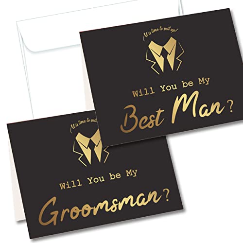 Lady & Home Trauzeugen-Antragskarten, 6 Karten mit Aufschrift "Will You Be My Groomsman and 2 Will You Be My Best Man", mit 8 weißen Umschlägen (schwarze Quiggles) von LADY&HOME