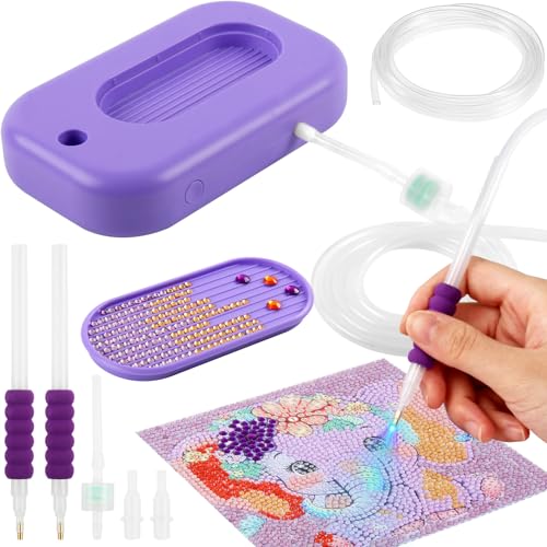 Elektrischer Diamond Painting Stift | Vakuum Diamond Paint Stift mit 3-Stufigem Vakuumsaugsystem | Diamant Malerei Stift Ohne Wachs | Diamantmalerei Zubehör mit 2 Stifte + Aufbewahrungstablett von LADYSONS