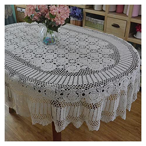 LAErper Tischdecke Handgefertigtes Häkeltischtuch Ovales Abendessen Tischdecke gehäkelte Spitze Baumwoll Oval Tischtuch extra Langer Tischdeckel (Color : Beige, Specification : 130x180cm) von LAErper