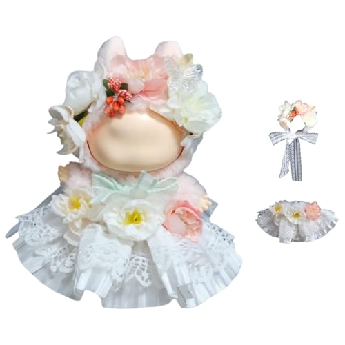 17 cm Puppenkleider, handgefertigte Puppenkleidung & Zubehör für 17 cm Plüschpuppen, Hochzeitskleid mit Blumenkopfbedeckung, Kleidung für Puppen Display (Hochzeitsset) von LAFUFU