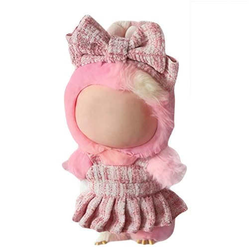 Kleidung für 17 cm Puppen-Outfit, Plüsch-Monsterpuppenkleidung, kariertes Tweed-Kleid, Puppen-Outfit mit Perlenschleife, Zubehör für Puppensammlung (Rosa, Einheitsgröße) von LAFUFU