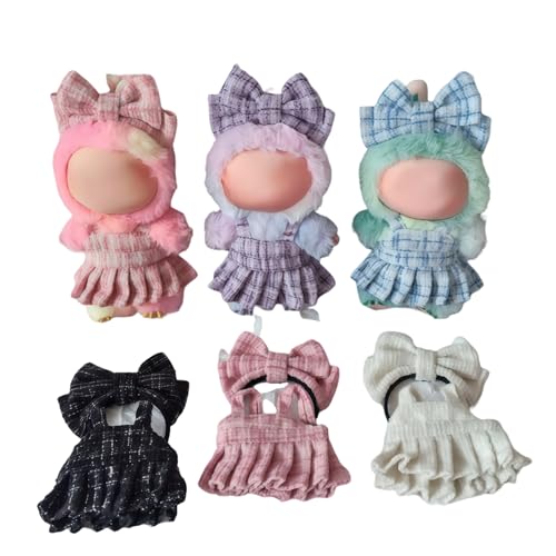 Kleidung für 17 cm Puppen-Outfit, Plüsch-Monsterpuppenkleidung, kariertes Tweed-Kleid, Puppen-Outfit mit Perlenschleife, Zubehör für Puppensammlung (Schwarz 2, Einheitsgröße) von LAFUFU