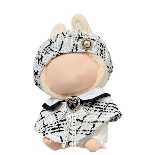 Kleidung für 17 cm Puppen-Outfit, Plüsch-Monsterpuppenkleidung, kariertes Tweed-Kleid, Puppen-Outfit mit Perlenschleife, Zubehör für Puppensammlung (Weiß 3, Einheitsgröße) von LAFUFU
