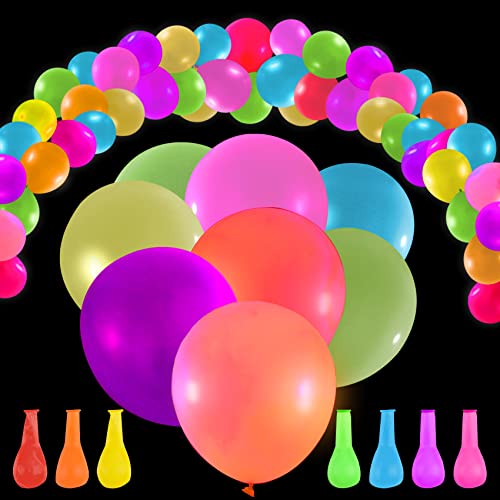 50 Stück Neon-Luftballons, leuchtende Neon-Party-Dekorationen, Zubehör, leuchtet im Dunkeln, Party-Luftballons, beleuchtete Luftballons für Geburtstag, Hochzeit, Mottoparty-Zubehör von LAGAHS