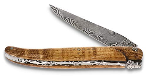 Laguiole en Aubrac Messer 12 cm - Griff geflammter Ahorn plein manche - Zisellierte Platine - Damastklinge - Frankreich Taschenmesser von LAGUIOLE EN AUBRAC L