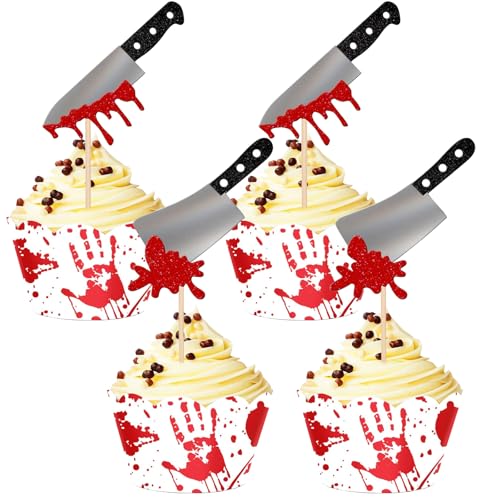 36 Stück Halloween-Cupcake-Topper, Horror-Blutmesser, Cupcake-Picks, Killer-Kuchendekorationen für Themen-Geburtstage, Babypartys, Halloween-Kuchendekoration 36 Stück Halloween-Cupcake-Topper, Horror-Blutmesser, Cupcake-Picks, Killer-Kuchendekorationen für Themen-Geburtstage, Babypartys, Halloween-Kuchendekoration von LAIAMER