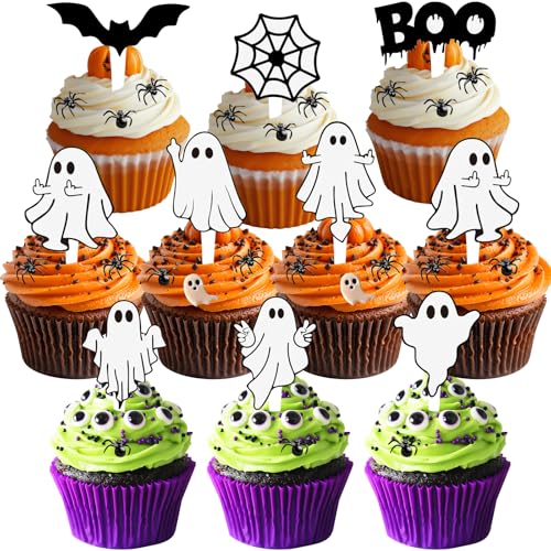 45 Stück Halloween-Geister-Cupcake-Topper, gruselige Geister-Cupcake-Picks für Themen-Geburtstage, Babypartys, Halloween-Kuchendekoration von LAIAMER