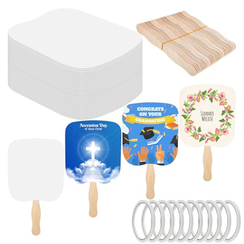 LAIAMER 100 Kirchenfächer, Handheld-Set, Hochzeitsfächer, Abschlussfächer, Papierfächer, Großpackung für Bastelarbeiten, Malerei, Hand, inklusive blanko Karton-Griff, Holzstäbchen, doppelseitiges von LAIAMER