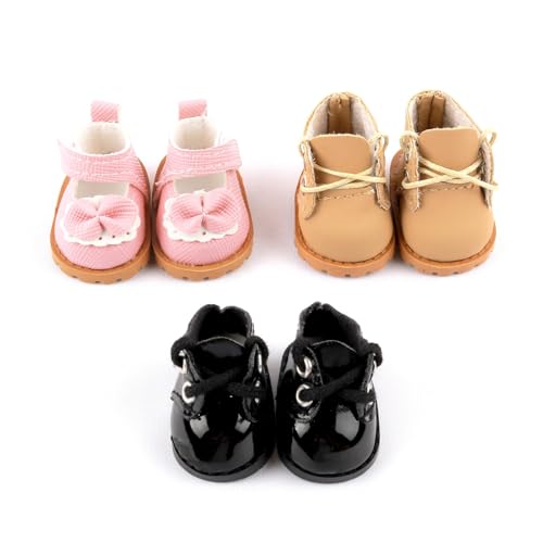 3 Paar Puppenschuhe, Mini-Schuhe für 17 cm große Puppe, niedliches Zubehör für Puppen, 3 Farben, passend zu verschiedenen Outfits und Kleidung, Schwarz/Rosa/Gelb von LAIBUY