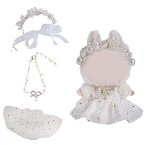 Puppenkleidungsset und Zubehör-Anzug, 17 cm, 3-teiliges Set, Outfits für Kleidung, Puppen, Schlüsselanhänger, Zubehör, einschließlich Feenkleid, Perlen-Haar-Accessoires, Schleifen-Halskette (weiß) von LAIBUY