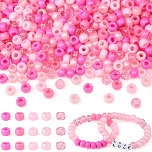 LAIDANLA Pinke Pony-Perlen, 6 x 9 mm, für Freundschaftsarmbänder, Kunststoff-Bastelperlen, Großpackung für Haarzöpfe, Schmuckherstellung, Halsketten, Schlüsselanhänger, 1000 Stück von LAIDANLA